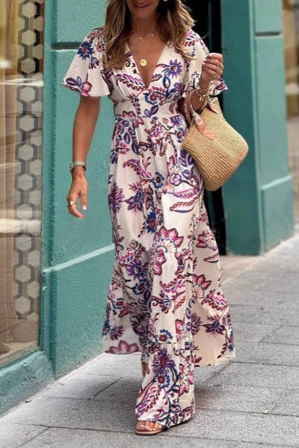 Floral Maxi Dress with Puff Sleeves for Women