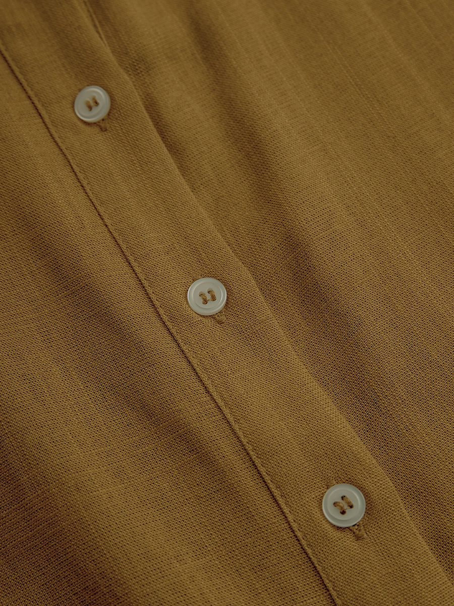 Mustard Linen Midi Shirt Dress with Belt for Women