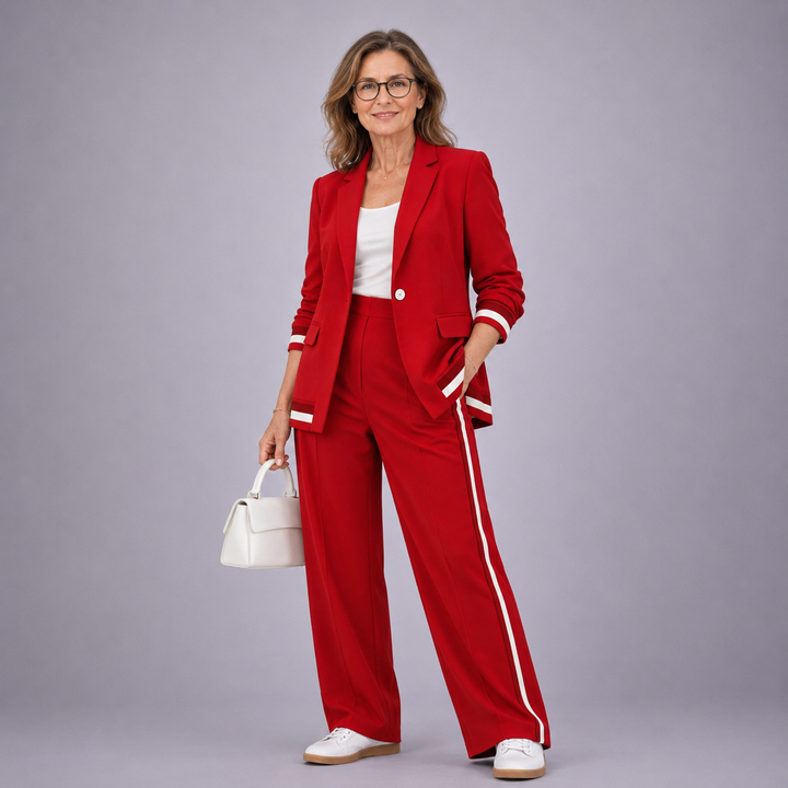Two Piece Suit Set for Women - Relaxed Blazer & Wide Leg Pants