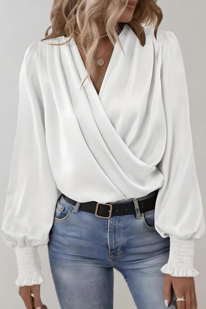 V-Neck Long Sleeve Blouse for Women - Elegant Work Top