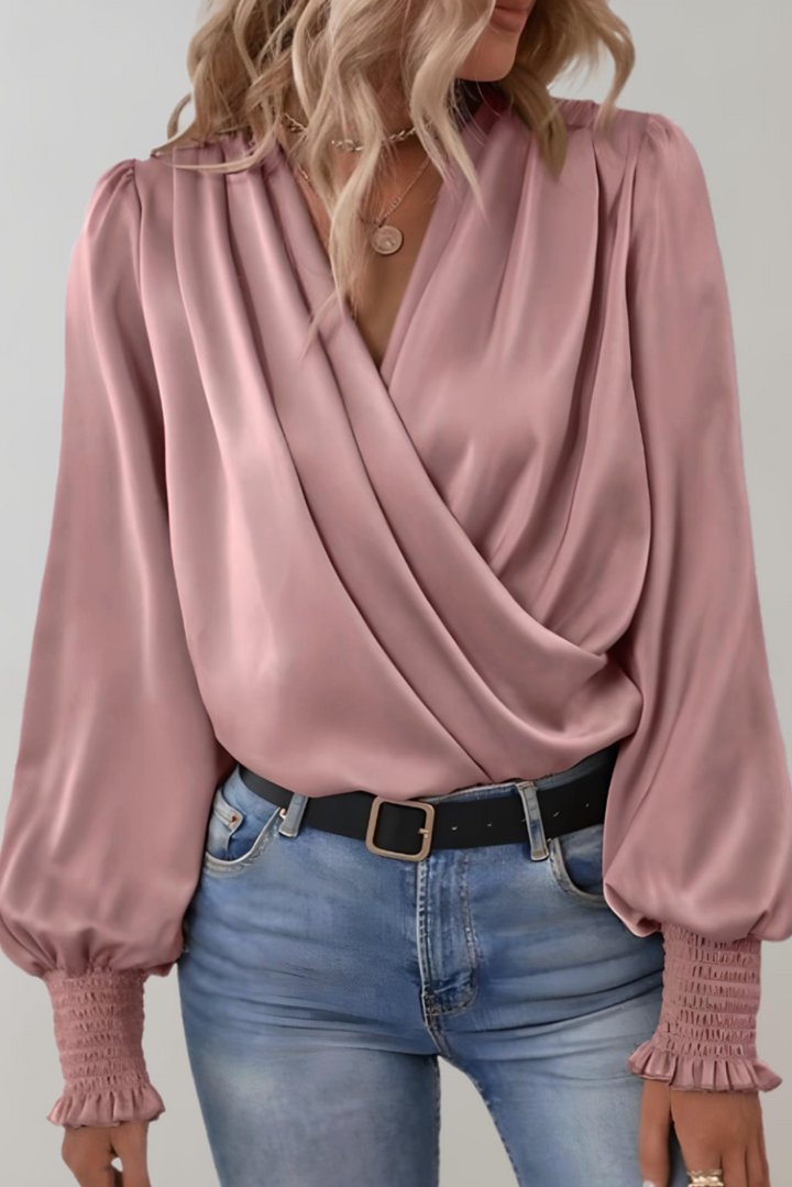 V-Neck Long Sleeve Blouse for Women - Elegant Work Top