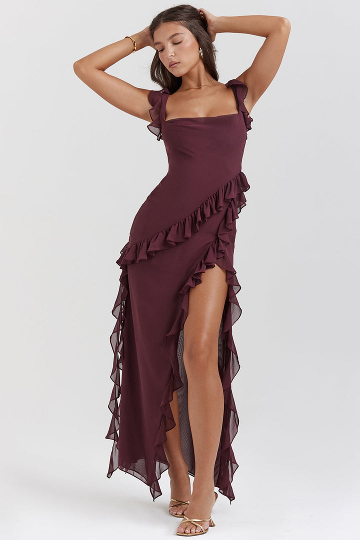 Summer Maxi Dress with Slit - Elegant Fitted Silhouette