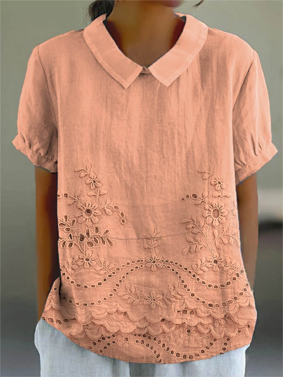 Floral Embroidered Shirt for Women - Soft Pink Relaxed Fit Blouse
