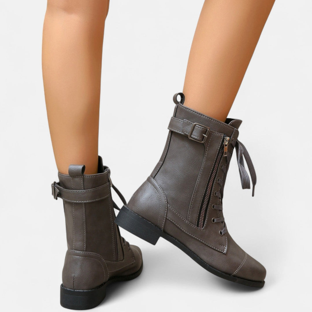Lace-Up Ankle Boots for Women - Vintage Leather Combat Style