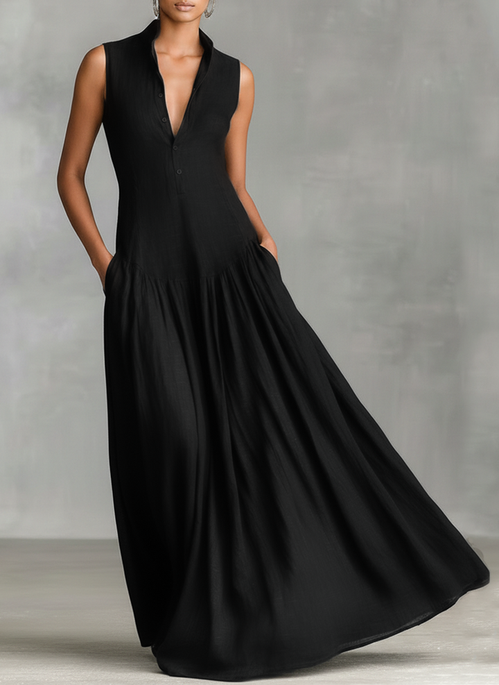 Linen Maxi Dress for Women Sleeveless Summer Casual