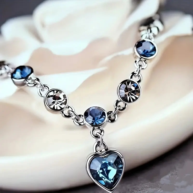 Heart Bracelet in White Gold | Ocean Blue Accent Jewelry