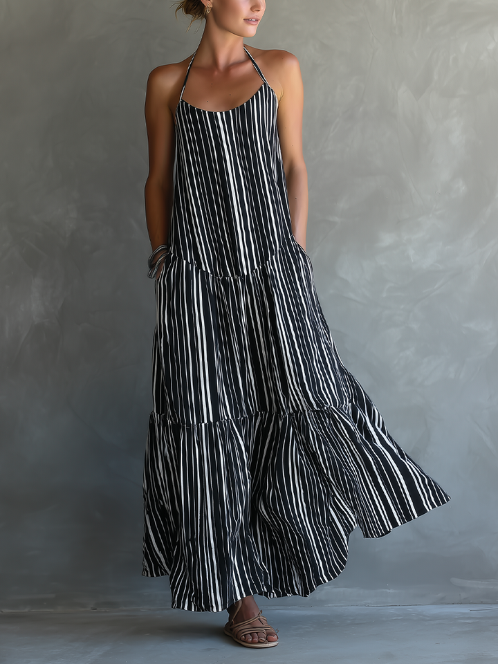 Striped Maxi Dress with Halter Neck for Women