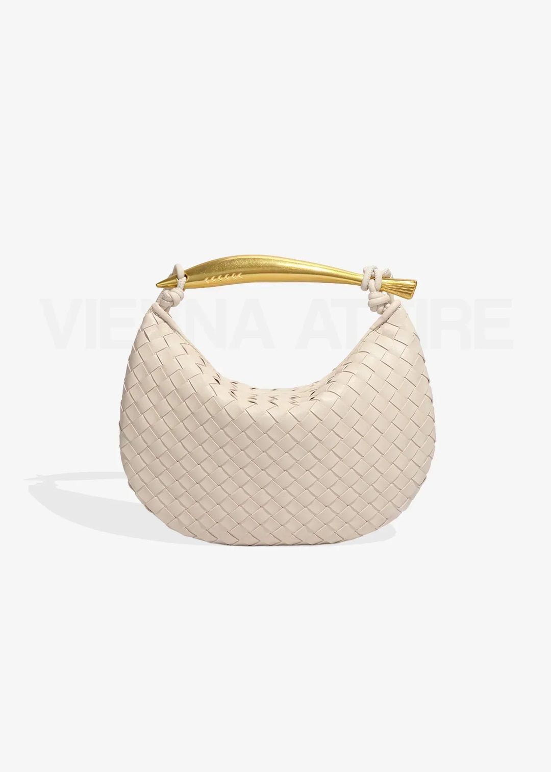 Woven Evening Bag with Gold Handle | Elegant Vegan Leather Handbag