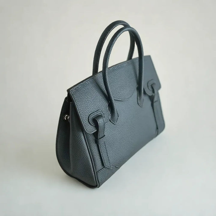 Black Wood Handbag | Structured Leather Crossbody Bag