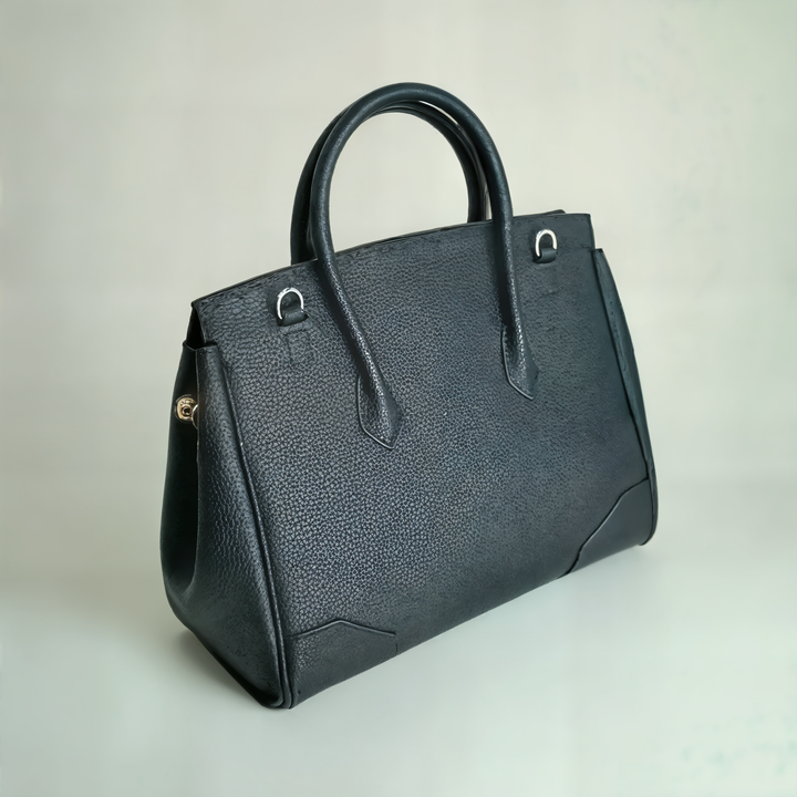 Black Wood Handbag | Structured Leather Crossbody Bag