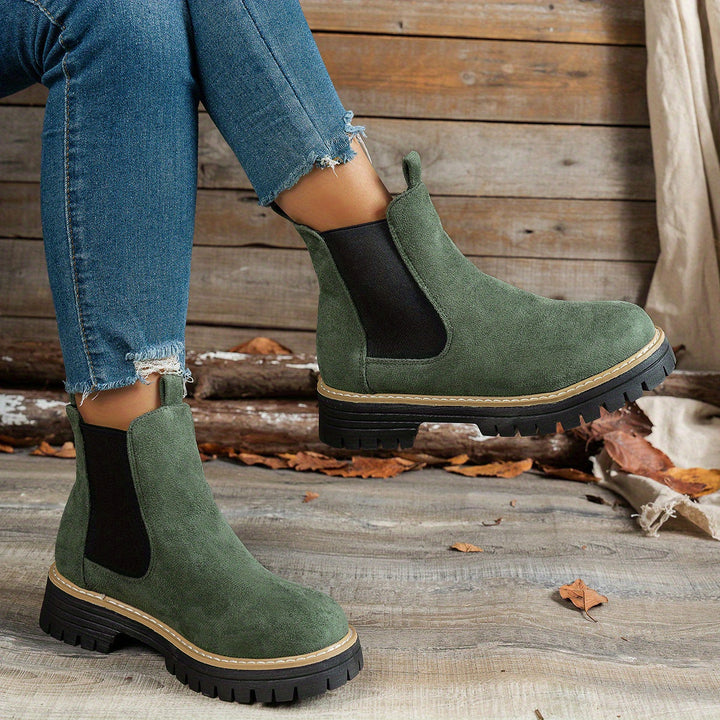 Suede Chelsea Boots Women Round Toe Platform Ankle Boots