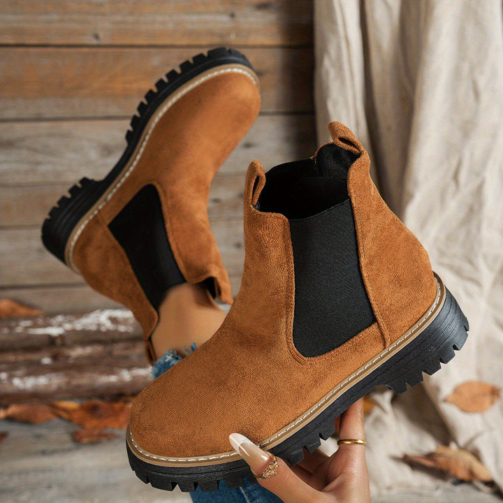 Suede Chelsea Boots Women Round Toe Platform Ankle Boots