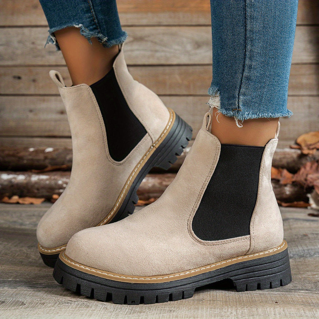 Suede Chelsea Boots Women Round Toe Platform Ankle Boots
