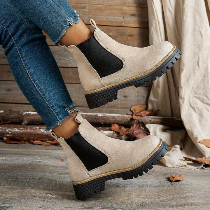 Suede Chelsea Boots for Women with Platform Chunky Sole