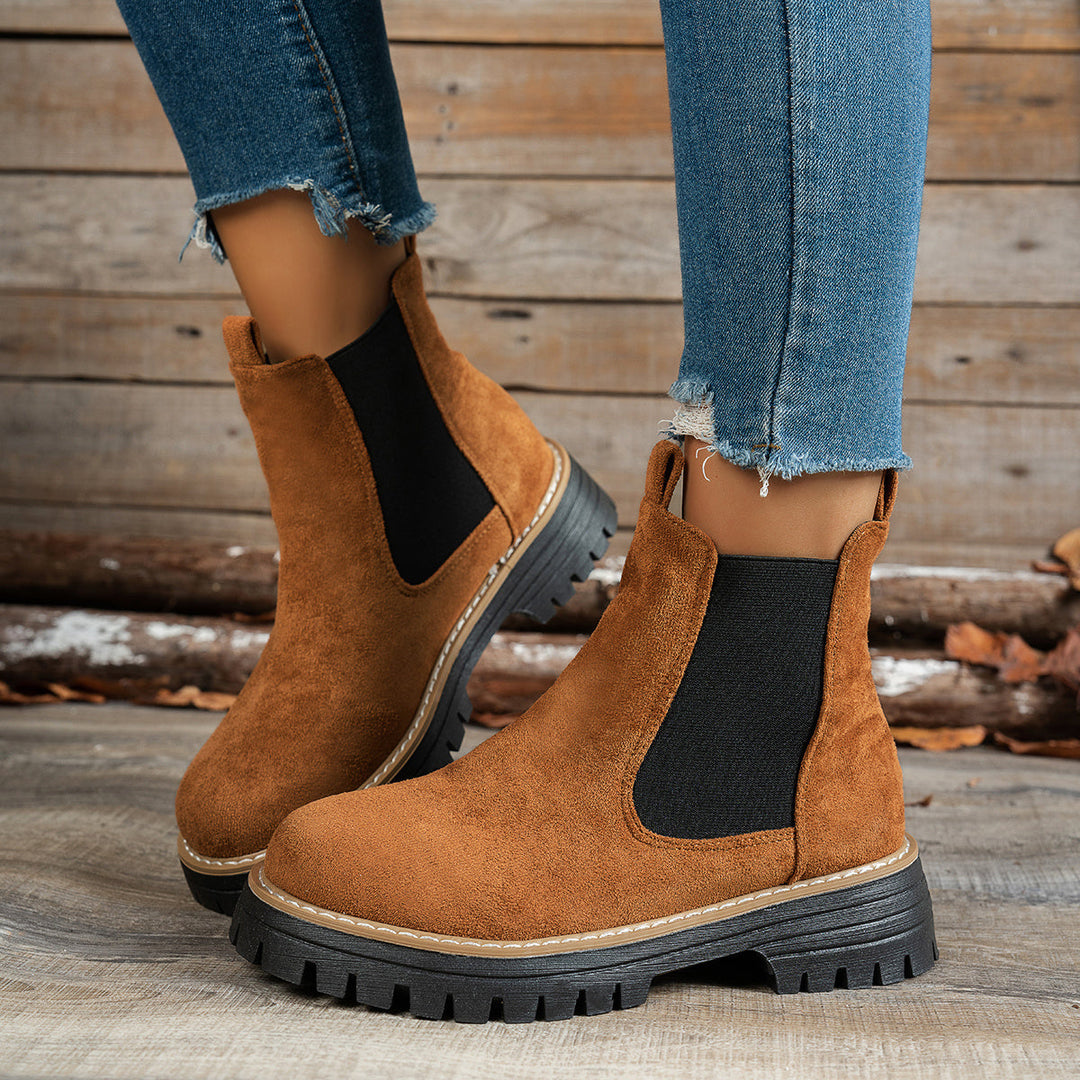 Suede Chelsea Boots Women Round Toe Platform Ankle Boots