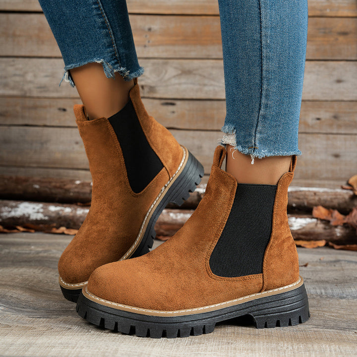 Suede Chelsea Boots Women Round Toe Platform Ankle Boots