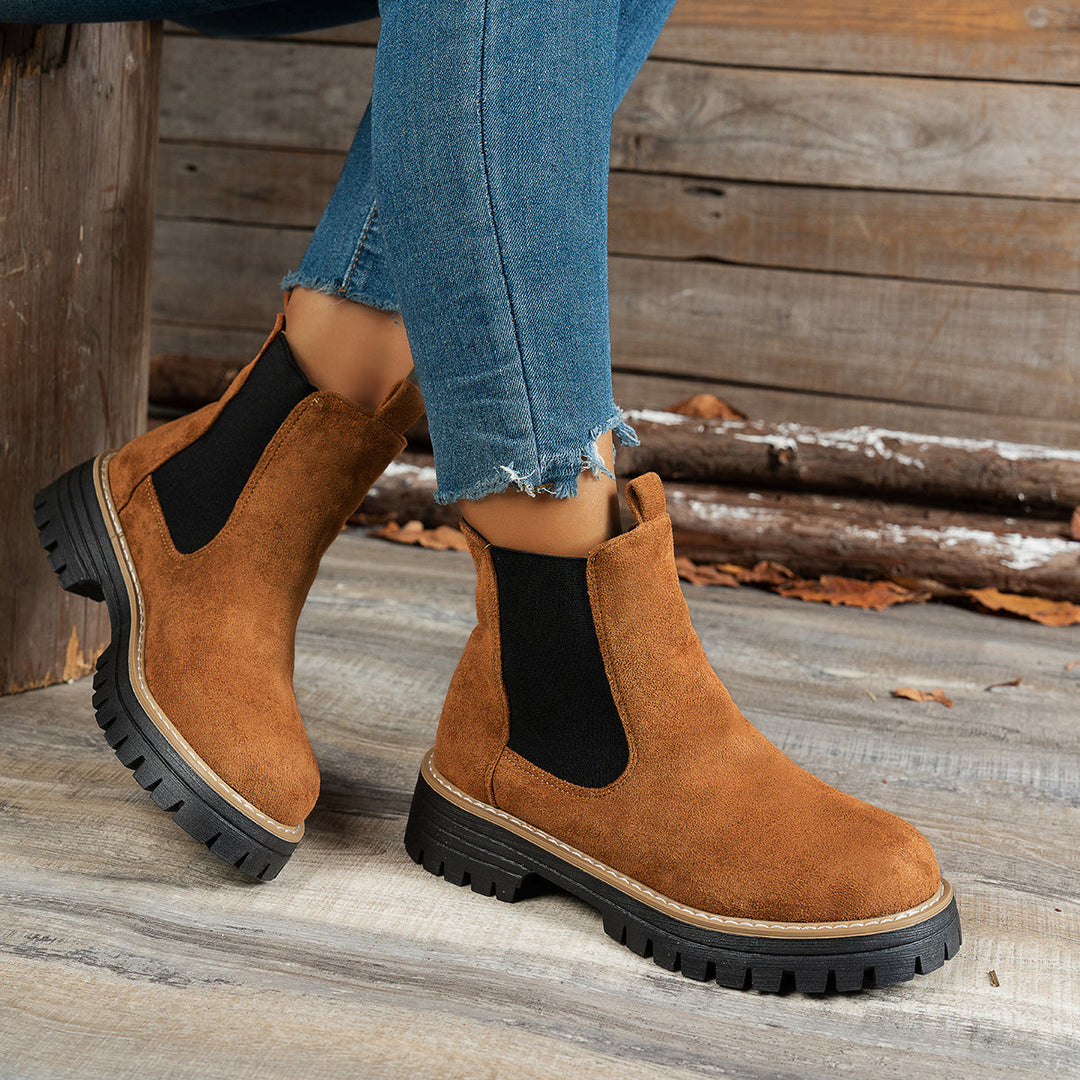 Suede Chelsea Boots Women Round Toe Platform Ankle Boots