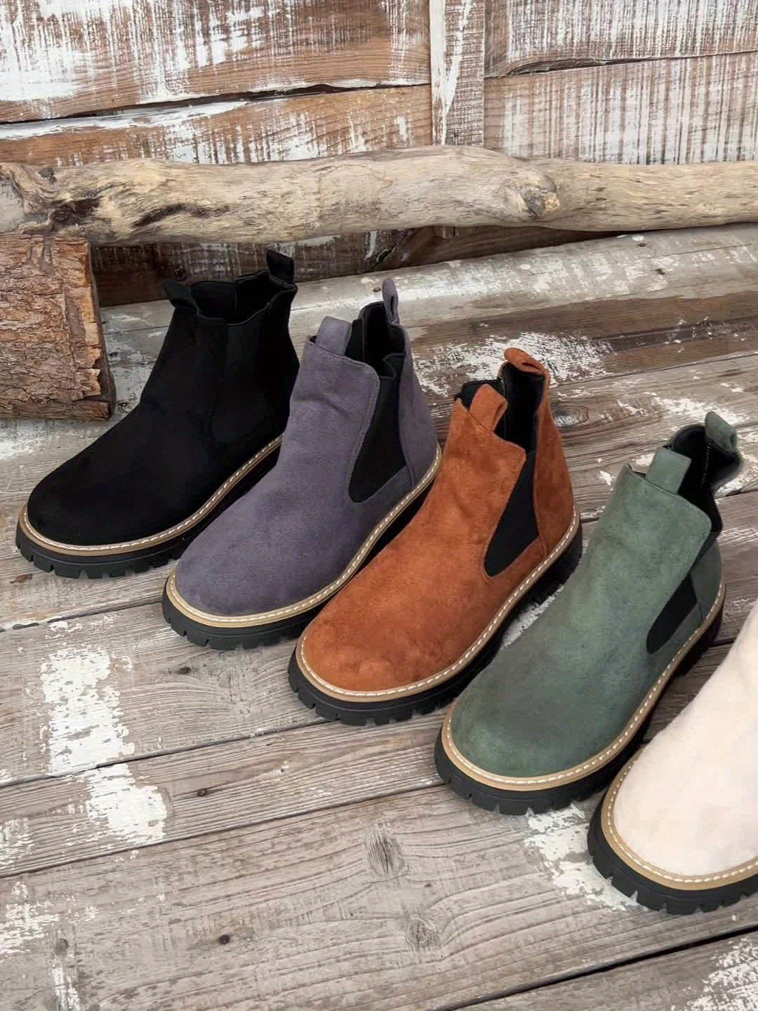 Suede Chelsea Boots Women Round Toe Platform Ankle Boots