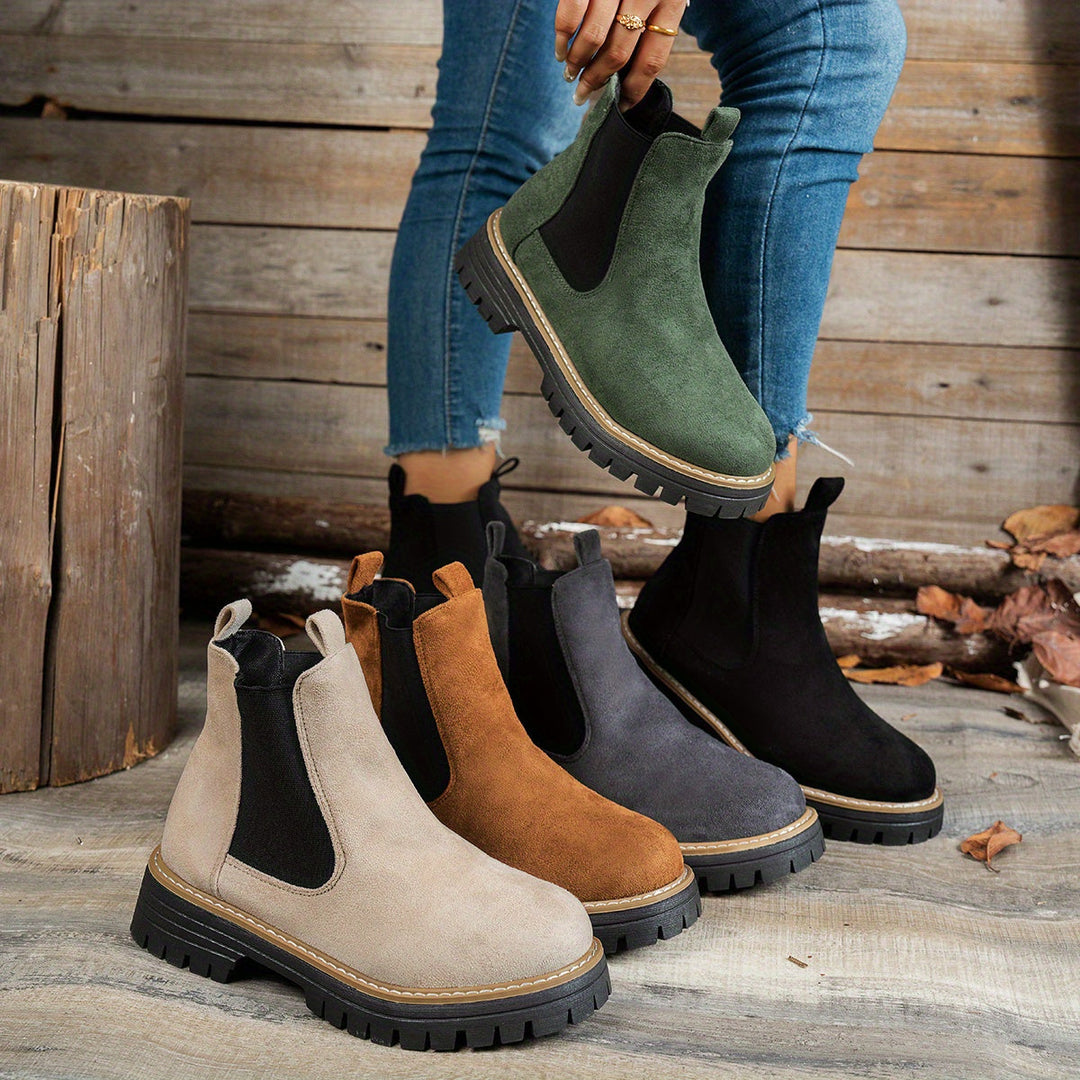 Suede Chelsea Boots for Women with Platform Chunky Sole