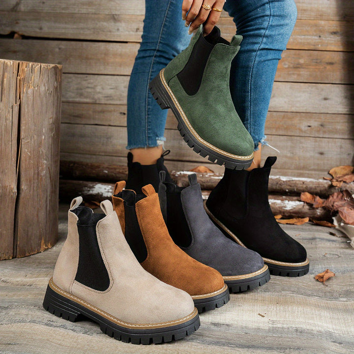 Suede Chelsea Boots Women Round Toe Platform Ankle Boots
