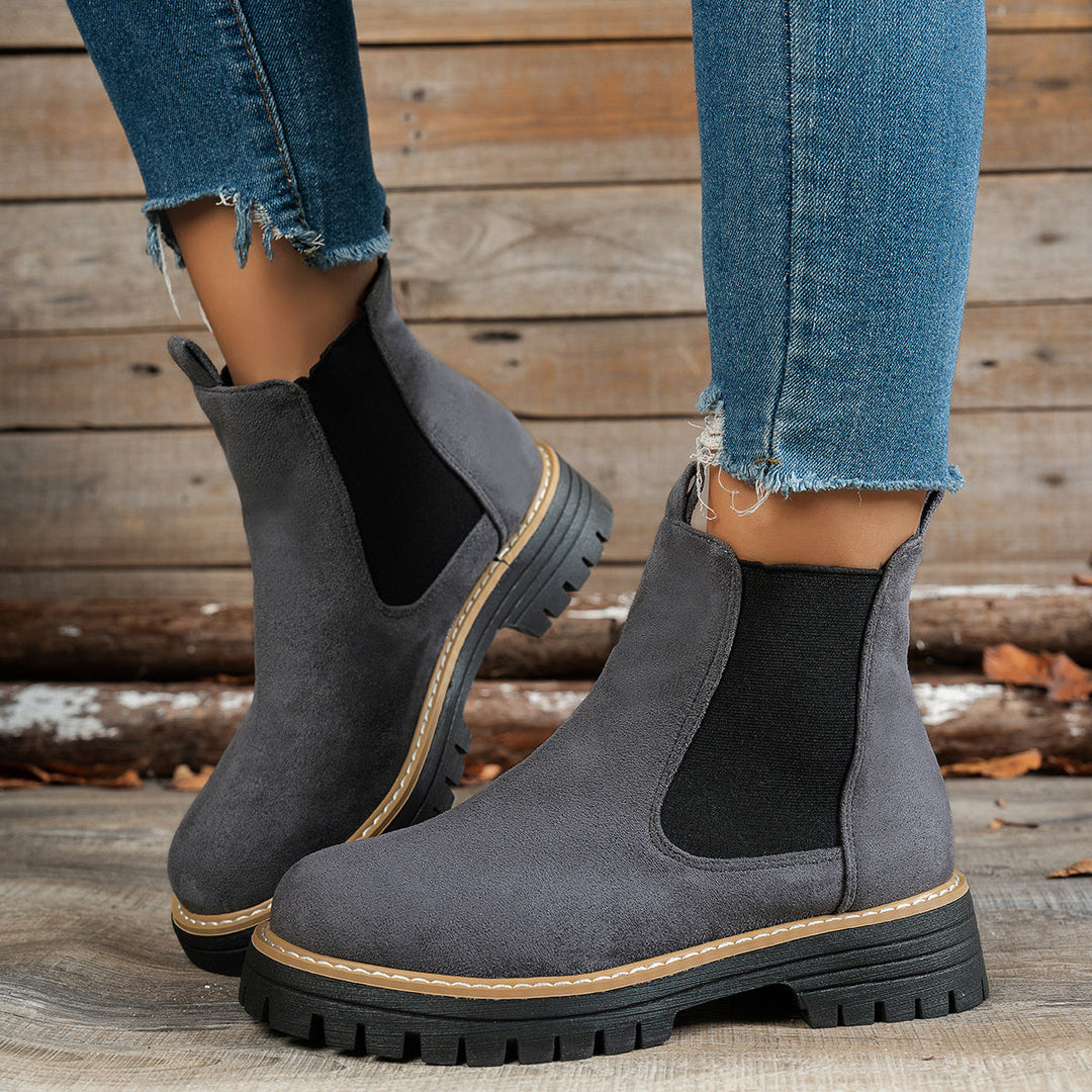 Suede Chelsea Boots Women Round Toe Platform Ankle Boots