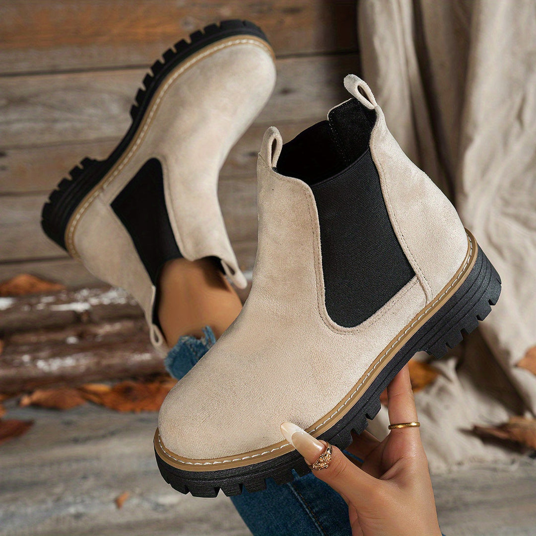 Suede Chelsea Boots for Women with Platform Chunky Sole