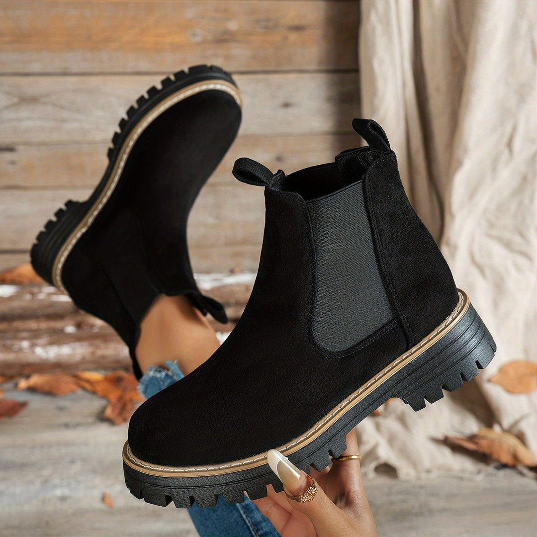 Suede Chelsea Boots Women Round Toe Platform Ankle Boots
