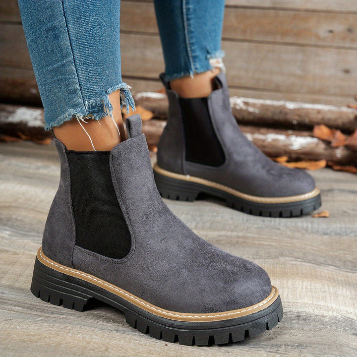 Suede Chelsea Boots Women Round Toe Platform Ankle Boots