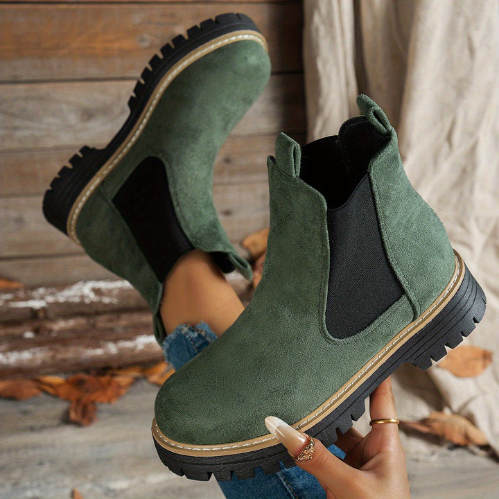 Suede Chelsea Boots for Women with Platform Chunky Sole