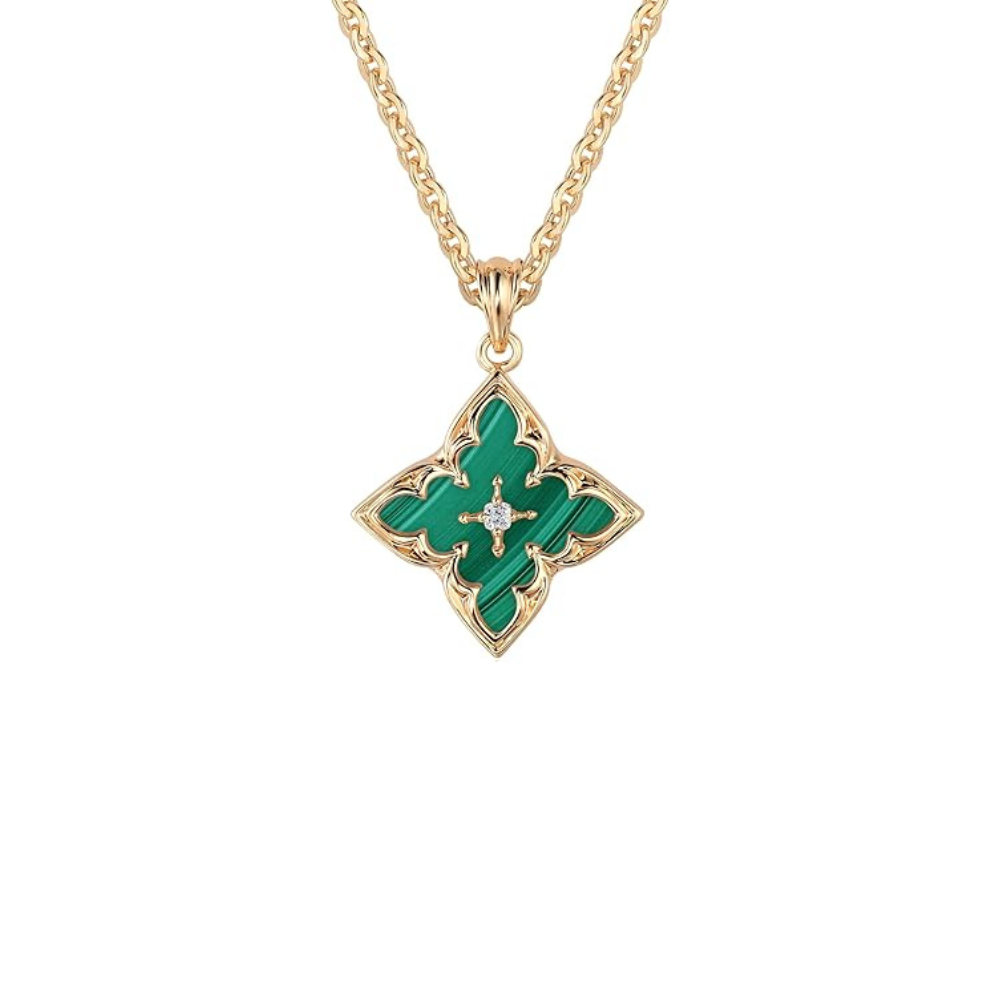 Clover Pendant Necklace in Gold | Emerald Green Charm Necklace