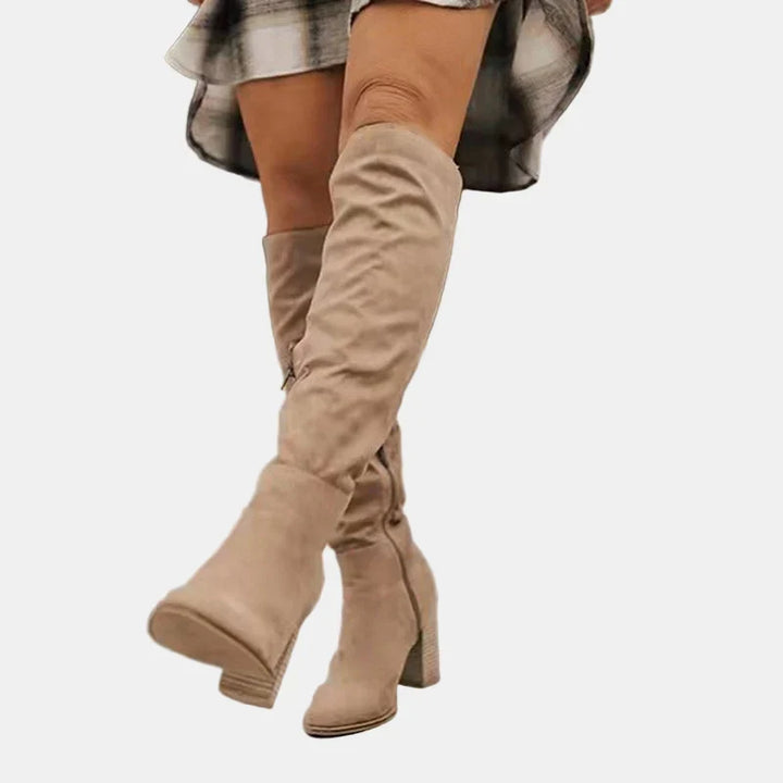 Knee High Boots for Women Slouchy Suede Block Heel Pointed Toe