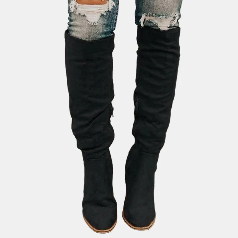 Knee High Boots for Women Slouchy Suede Block Heel Pointed Toe