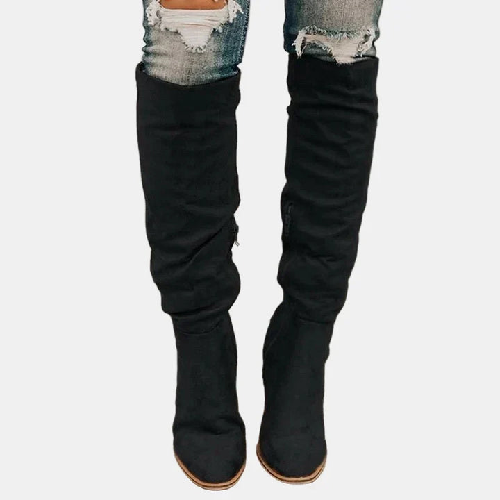 Knee High Boots for Women Slouchy Suede Block Heel Pointed Toe