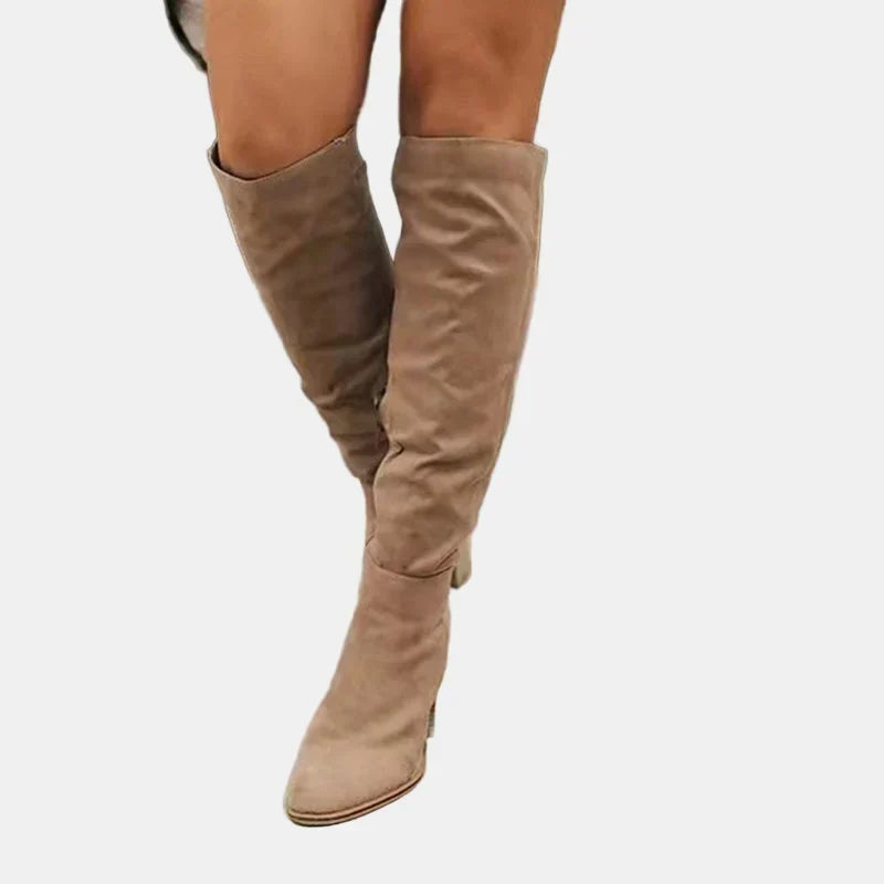 Knee High Boots for Women Slouchy Suede Block Heel Pointed Toe