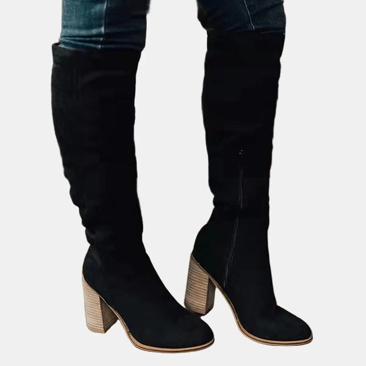 Knee High Boots for Women Slouchy Suede Block Heel Pointed Toe