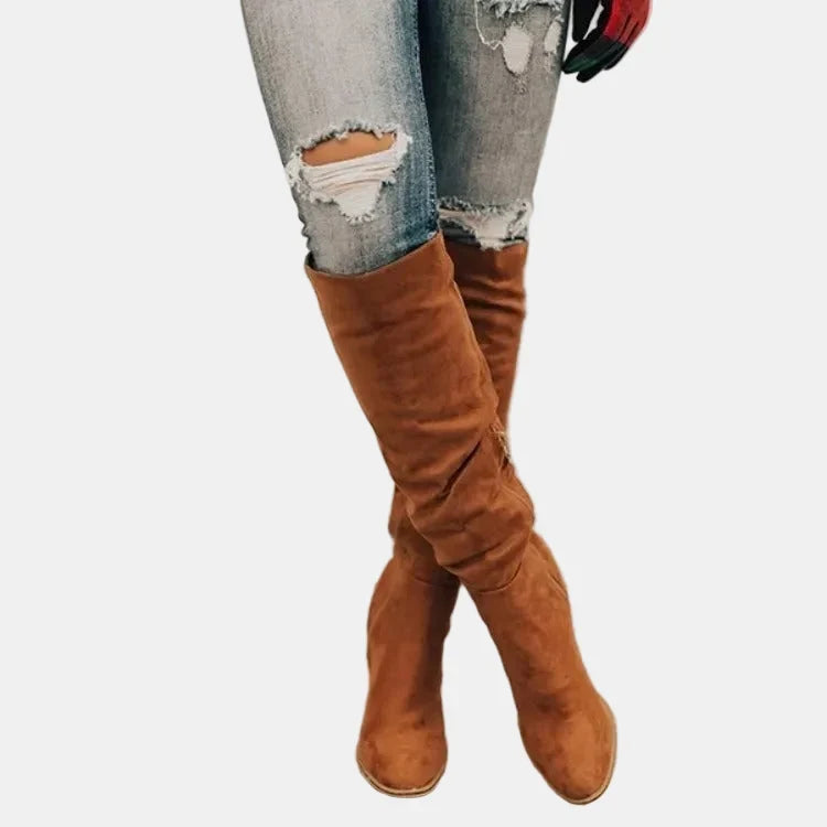 Knee High Boots for Women Slouchy Suede Block Heel Pointed Toe