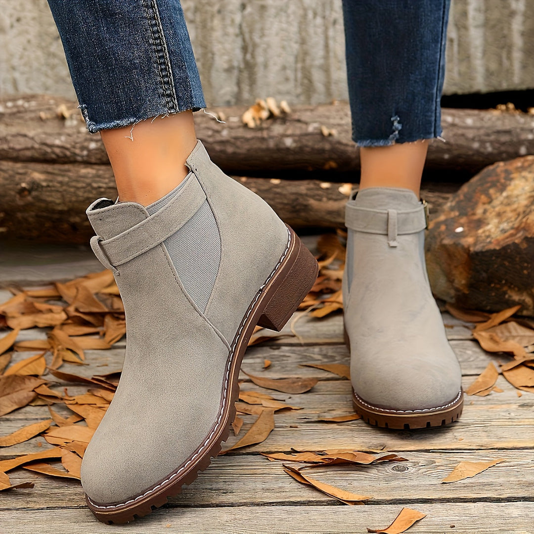 Suede Chelsea Boots for Women with Chunky Sole and Buckle Detail