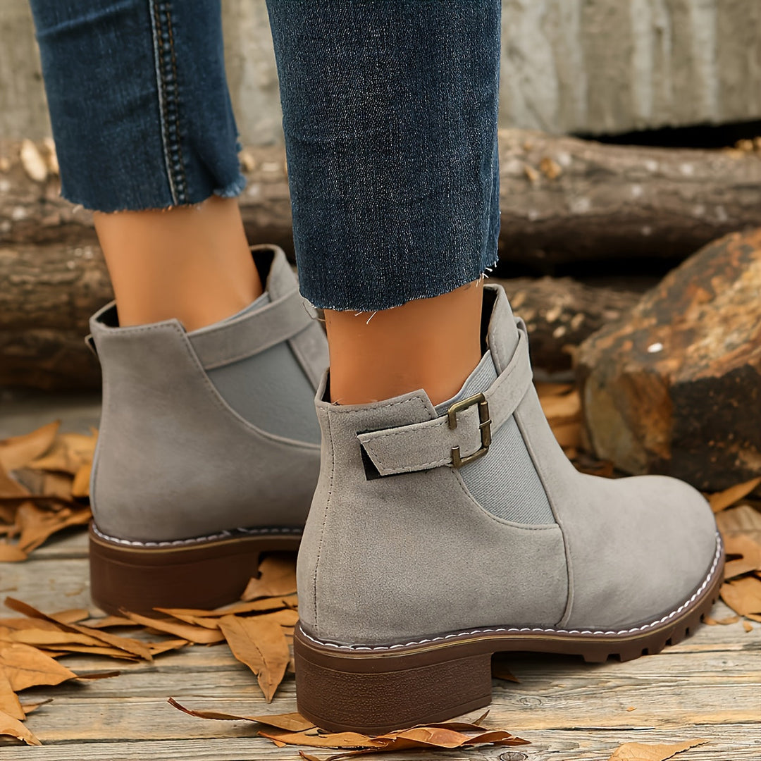 Suede Chelsea Boots for Women with Chunky Sole and Buckle Detail