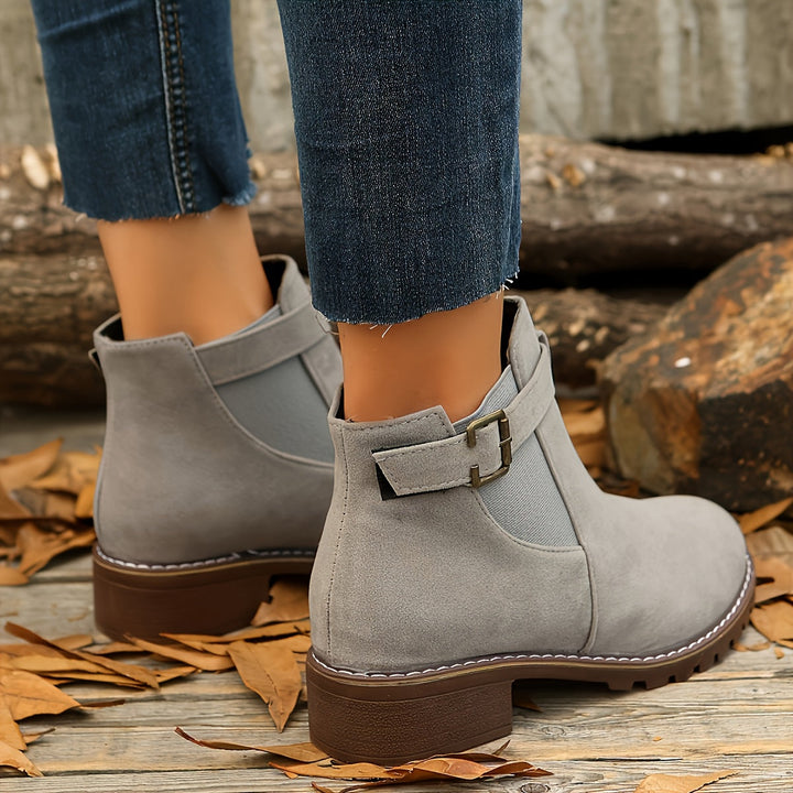 Suede Chelsea Boots for Women with Chunky Sole and Buckle Detail