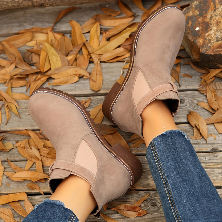Suede Chelsea Boots for Women with Chunky Sole and Buckle Detail