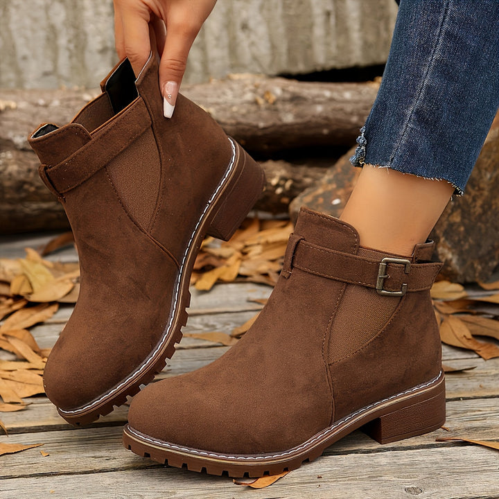 Suede Chelsea Boots for Women with Chunky Sole and Buckle Detail