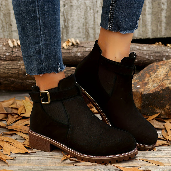 Suede Chelsea Boots for Women with Chunky Sole and Buckle Detail