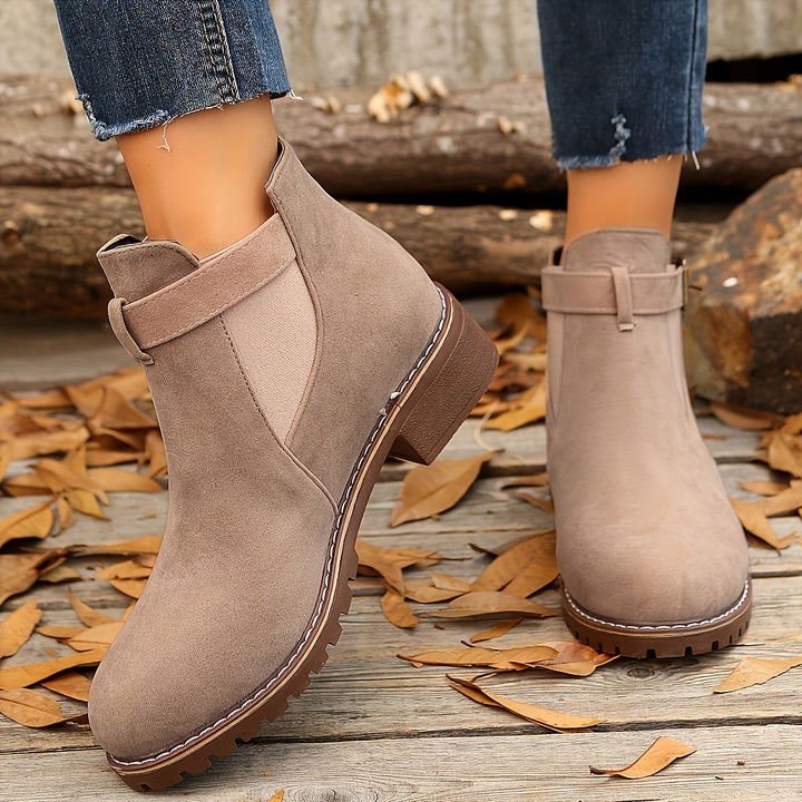 Suede Chelsea Boots for Women with Chunky Sole and Buckle Detail