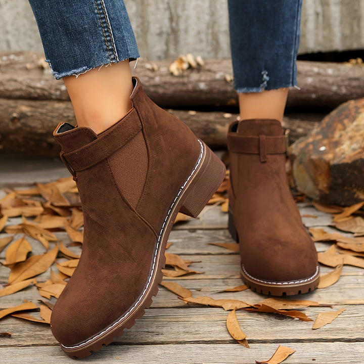 Suede Chelsea Boots for Women with Chunky Sole and Buckle Detail
