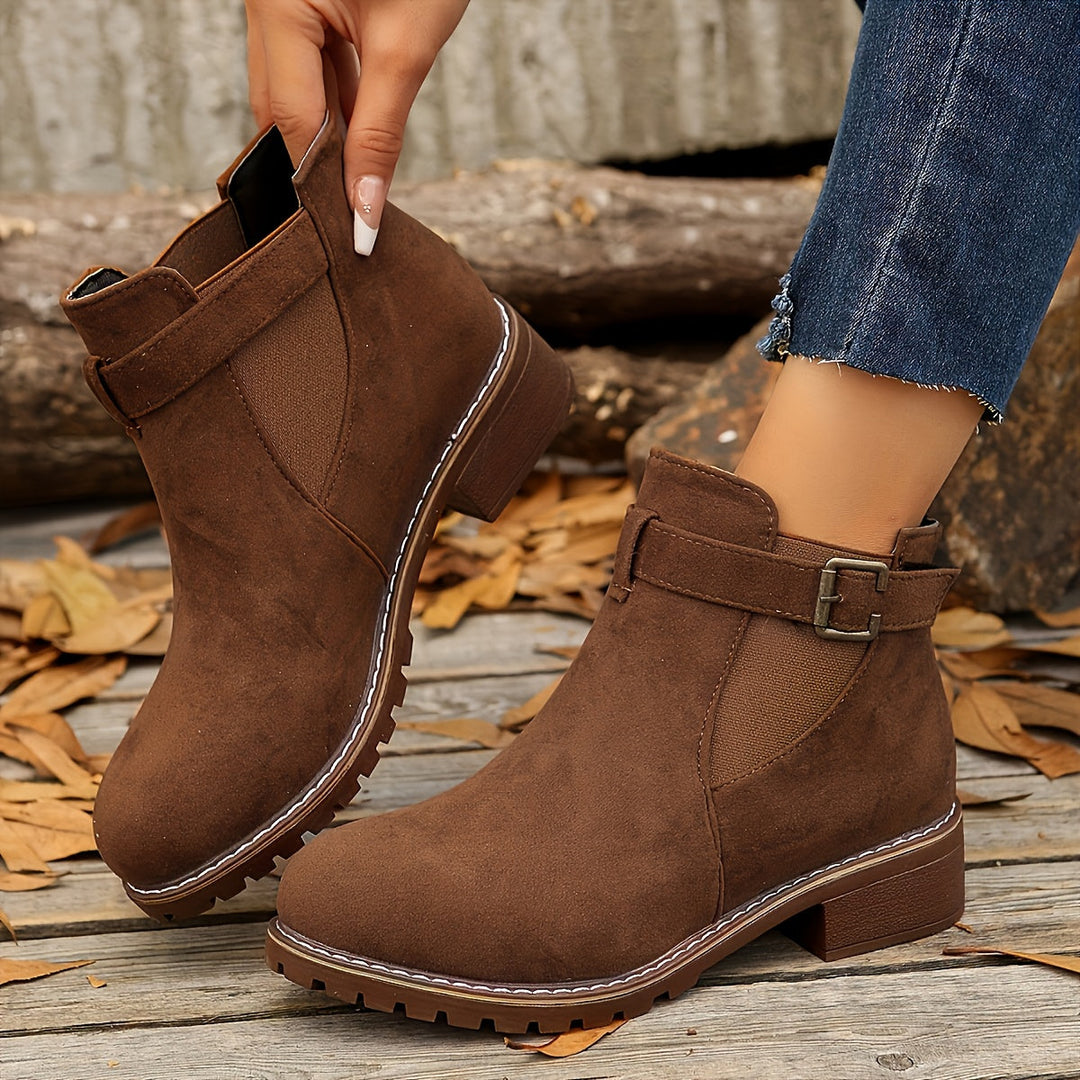 Suede Chelsea Boots for Women with Chunky Sole and Buckle Detail
