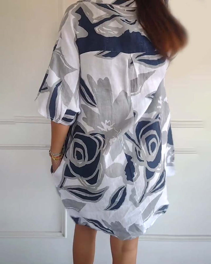 Floral Shirt Dress for Women - Classic Button Front Midi Dress