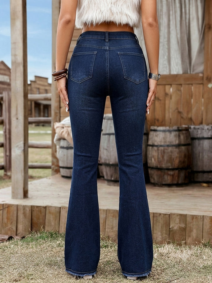 High Waist Flare Jeans for Women - Deep Blue Bootcut Denim