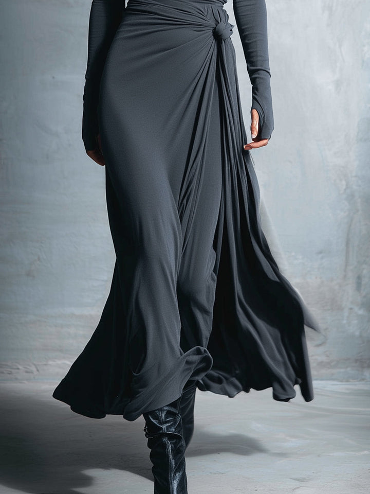 Gray Wrap Maxi Dress with Knot Detail for Women
