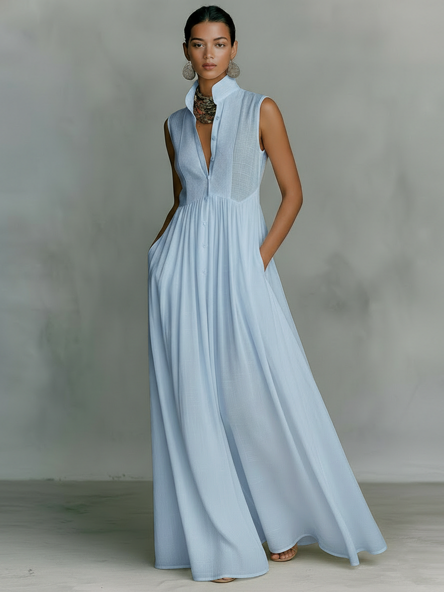 Sleeveless Maxi Dress in Cotton Linen Blend for Women