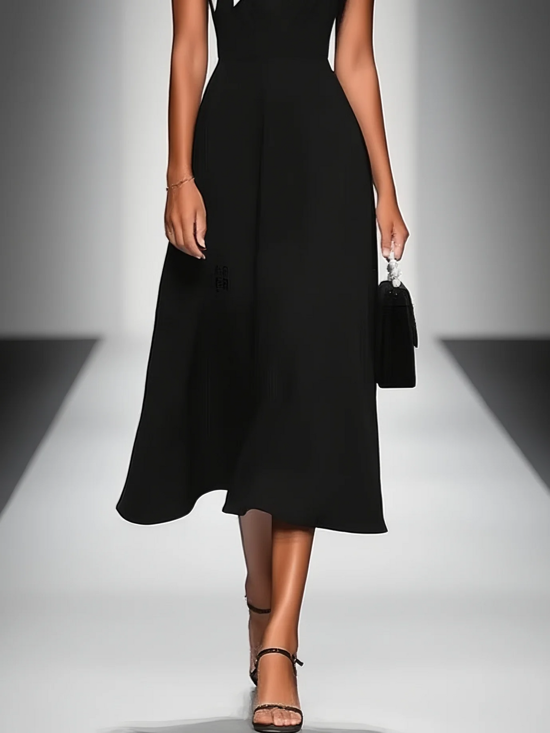 Colorblock Midi Dress with Square Neck and Cap Sleeves